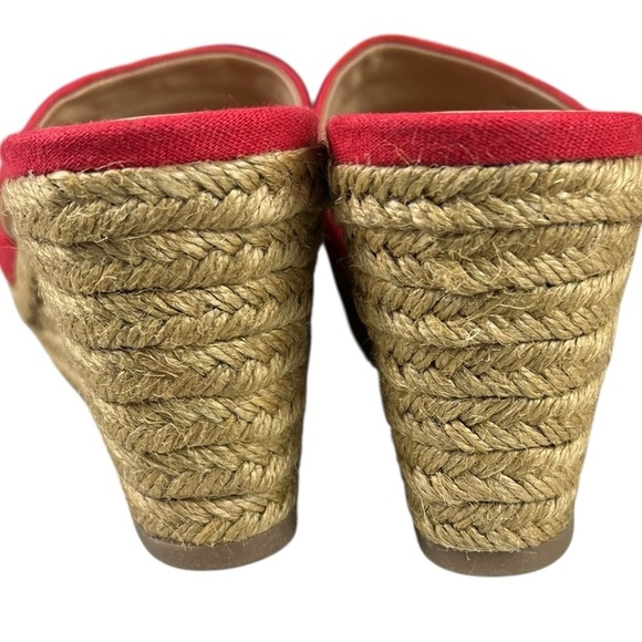 Lauren Ralph Lauren Red Karlia Canvas Espadrille Wedge Sandals Open Toe Slip On - Picture 3 of 7